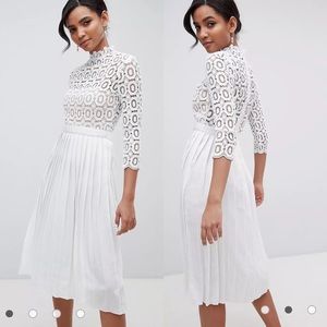 Little Mistress Sleeve Lace Top Pleated Midi Dress